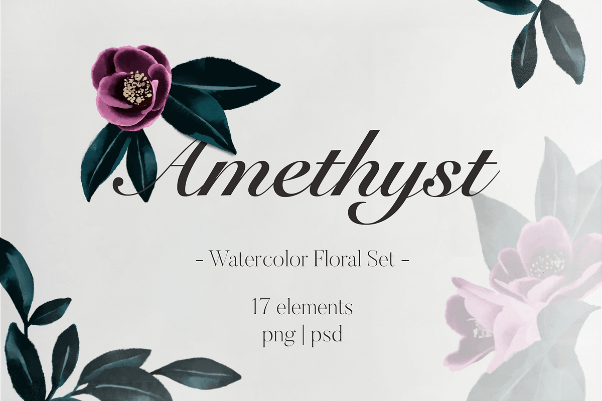 Amethyst Watercolor Floral Set, an Object Graphic by mina (Photo 1 of 4)
