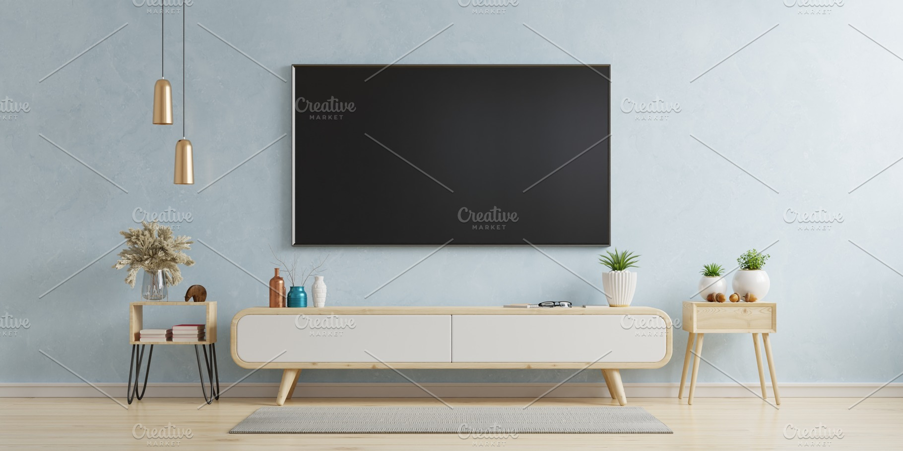 Tv on the cabinet featuring 3d rendering, apartment, and architecture, an Architecture Photo by vanitjan