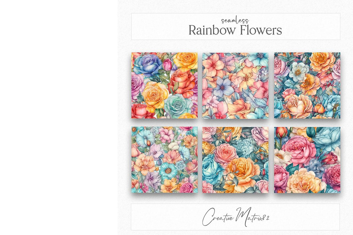 Rainbow Flowers Seamless Patterns, a Texture Graphic by Creative Matrix82 (Photo 3 of 4)