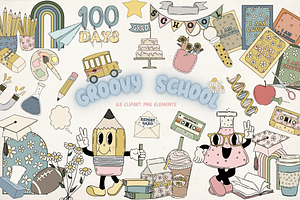 Groovy School Clipart Bundle Kids