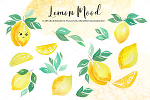 Watercolor Lemons Set