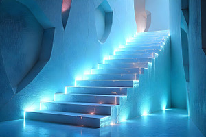 Futuristic Glowing Neon Ice Stairs, a Background Photo by Aura Canyon HQ