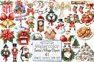 Watercolor Santa's Village Clipart, a Seasonal Illustration by Design Market