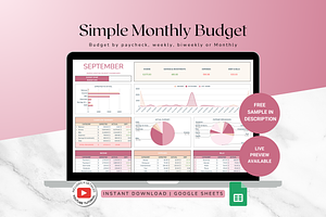 Simple Monthly Budget - Red, a Templates & Theme by The Creative Plans co