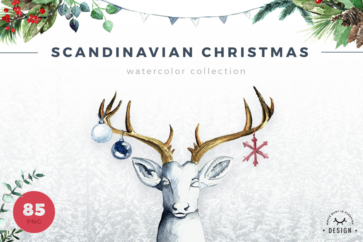 Watercolor Scandinavian Christmas, a Decorative Illustration by WBS Design (Photo 1 of 7)