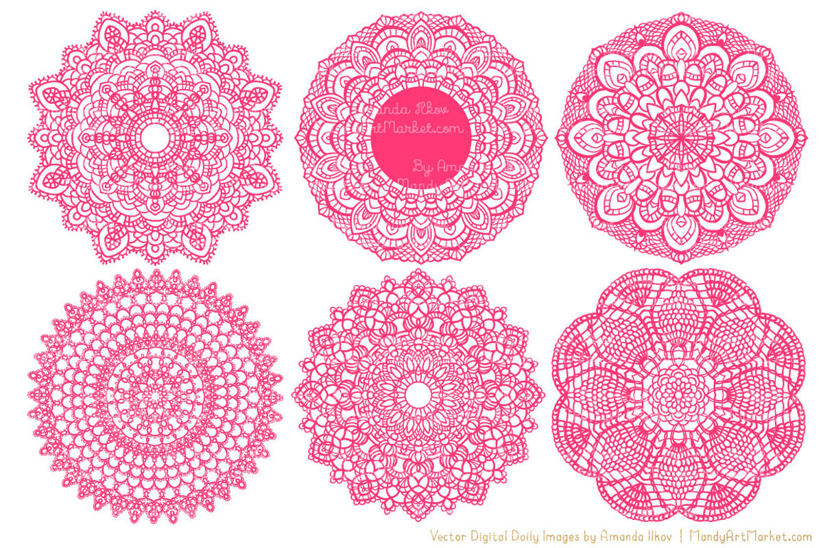 Hot Pink Lace Doilies, Doily Clipart, an Illustration by Amanda Ilkov (Photo 4 of 4)