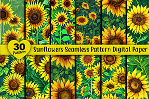 Sunflower Pattern Digital Paper