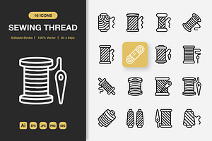 Sewing Thread Outline Icons, an Outline Icon by Spacepixel Creative