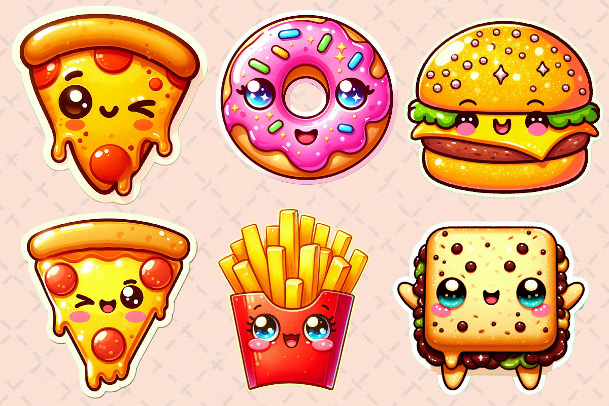 Fast Food Sticker Clipart Bundle, an Illustration by Designworld (Photo 2 of 5)