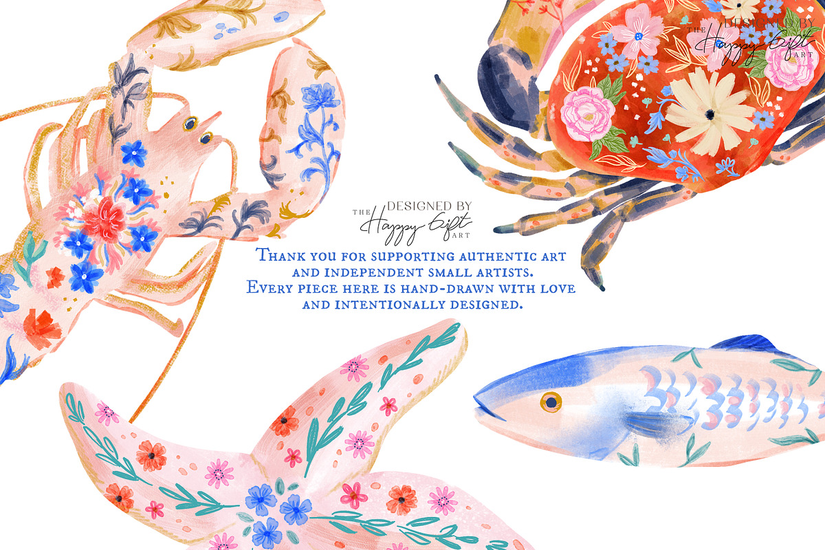 Preppy Coastal Watercolor Clipart, a Decorative Illustration by TheHappyGiftArt (Photo 9 of 10)