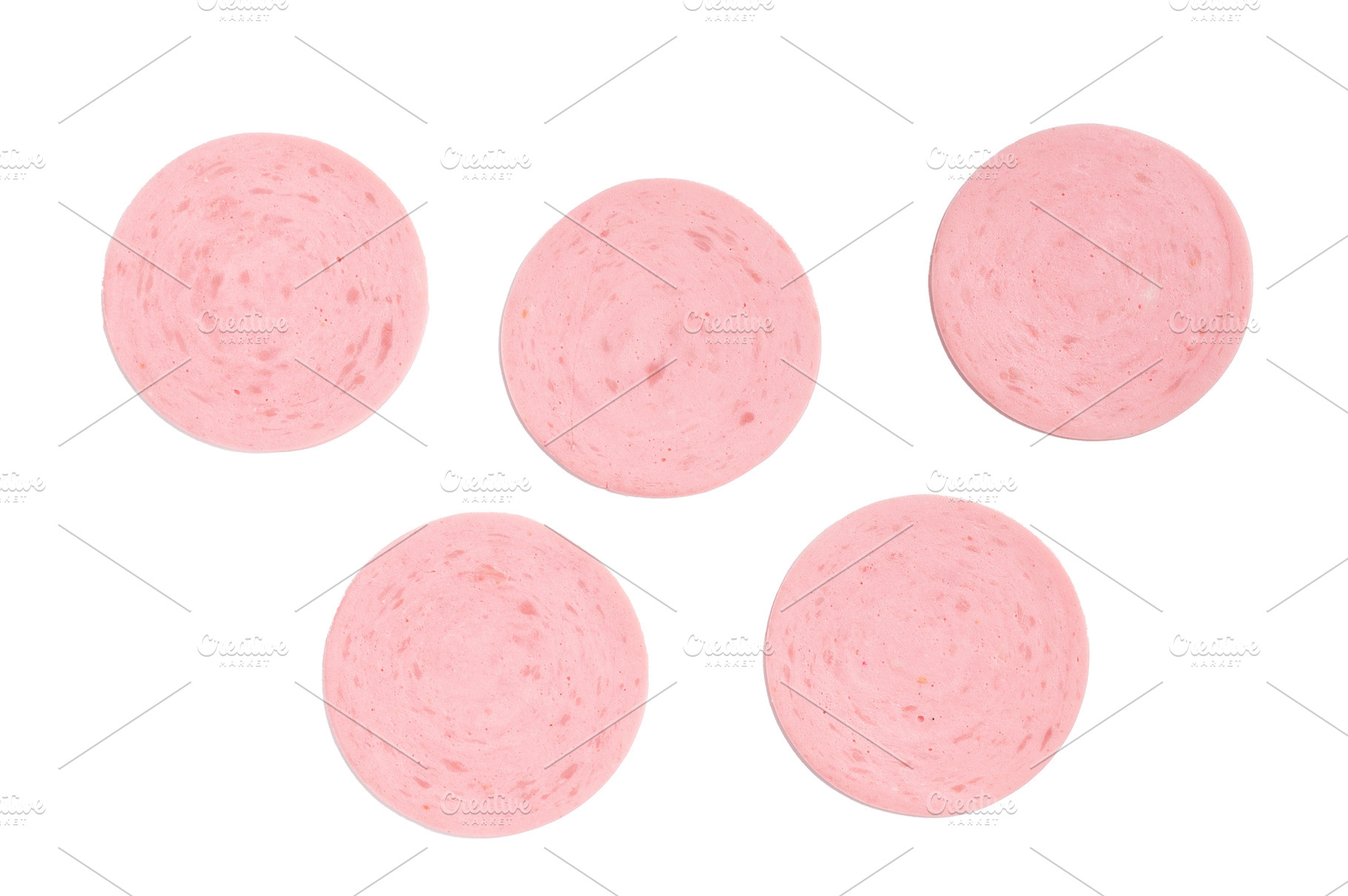 Perfectly stacked slices of pink mortadella or bologna, a classi, a Food & Drink Photo by composter-box@mail.ru
