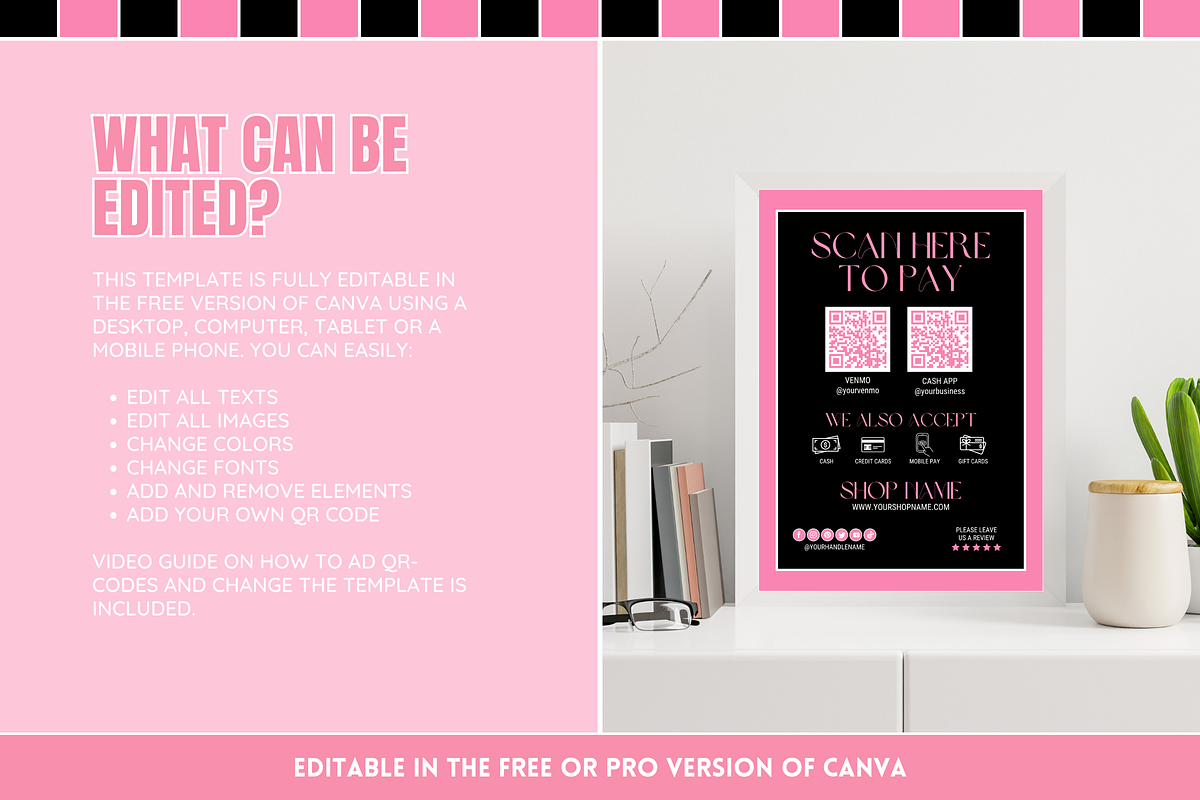 Black & Pink Scan to Pay Sign, a Flyer Template by SunshineStudioBoutique (Photo 3 of 11)