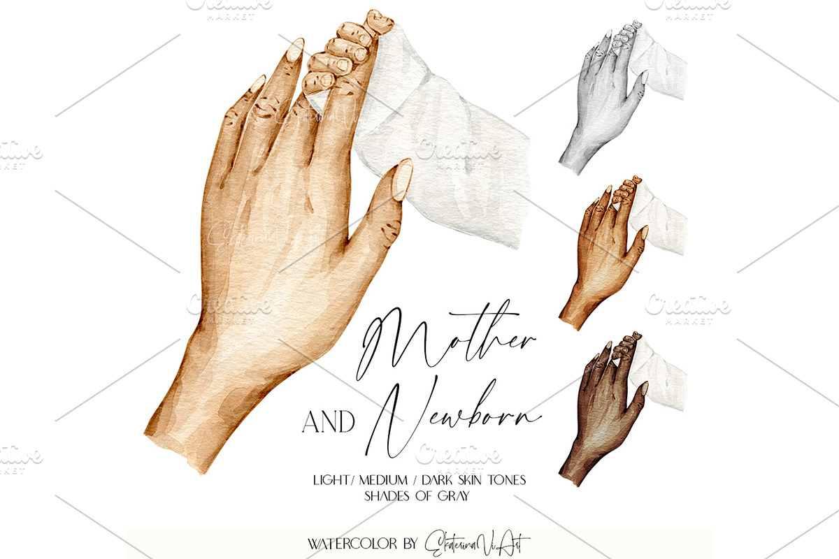 Mother and Newborn | Holding Hands, an Illustration by EkaterinaViArt (Photo 1 of 5)
