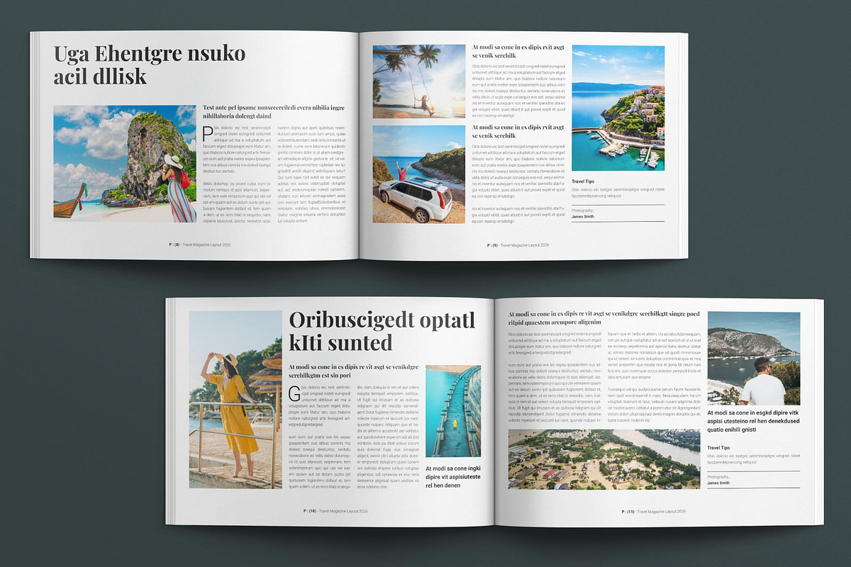 Travel Magazine Layout Landscape, a Magazine Template by E-Type