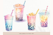 Watercolor Boba Tea Clipart, Pastel, a Decorative Illustration by illuztrate (Thumbnail 3 of 6)
