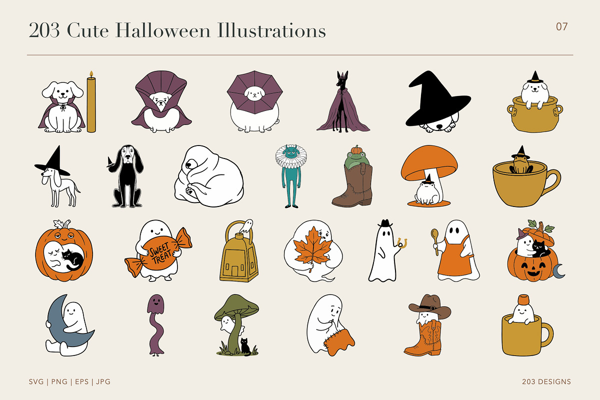 203 Cute Halloween Illustrations, a Seasonal Illustration by designvectx (Photo 8 of 11)