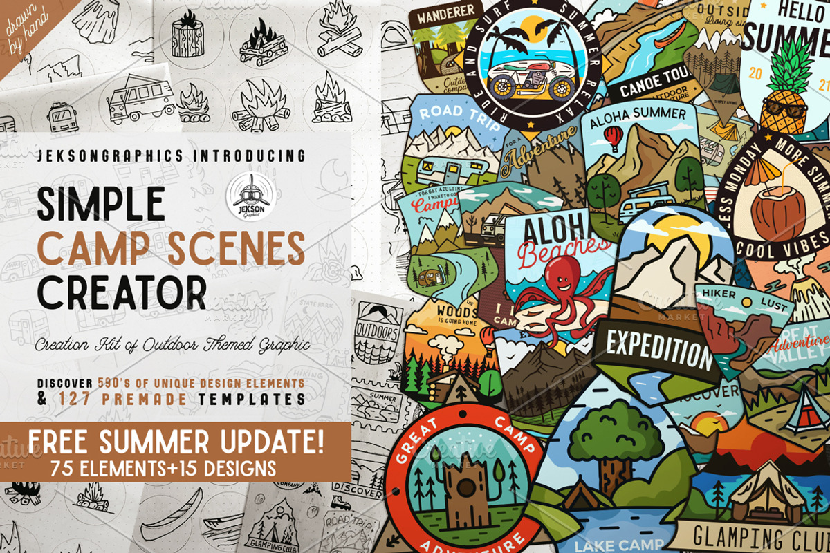 Simple Camp Scenes Logo Creation Kit, a Branding & Logo Template by JeksonGraphics (Photo 1 of 24)