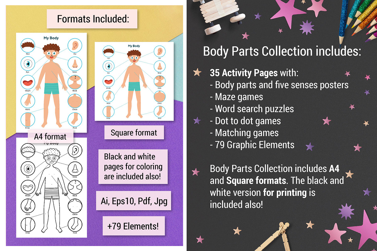 Body Parts Activity Pages, an Education Illustration by Gulnara Sabirova (Photo 2 of 12)