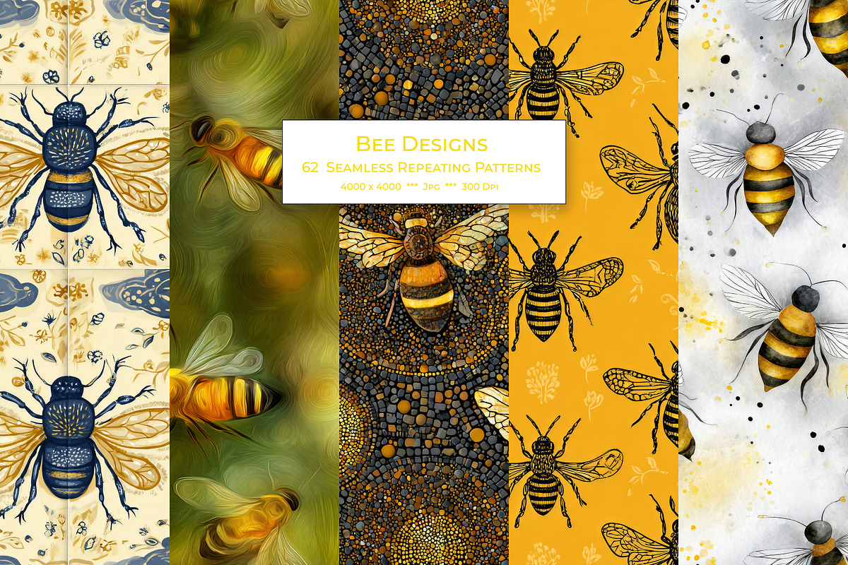 Bee Patterns in Retro Art Styles, a Pattern Graphic by karenfoleyphoto (Photo 1 of 13)