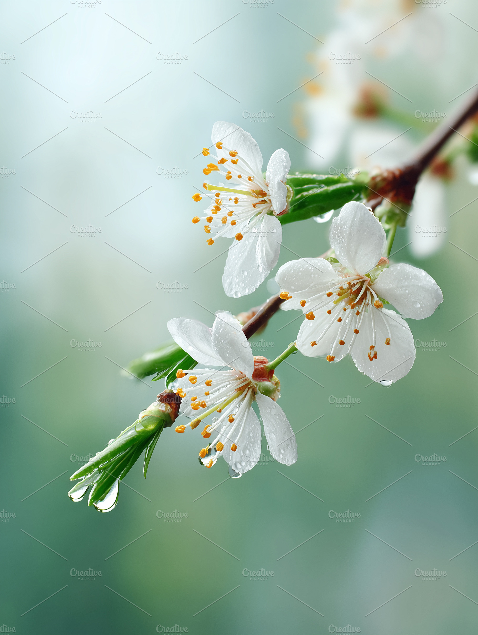 White cherry blossoms with water, a Nature Photo by MistyDay