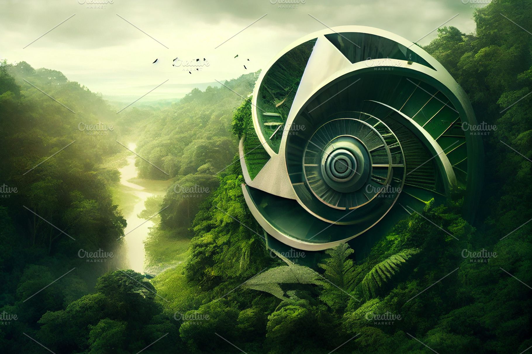 Futuristic concept of green recycle renewable technology city in, a Technology Photo by New York Art Store