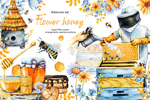 Flower honey watercolor clipart