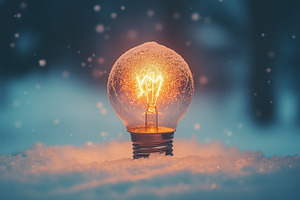 A glowing light bulb surrounded by snow, creating a warm and cozy atmosphere in, a Photo by Textures & Backgrounds