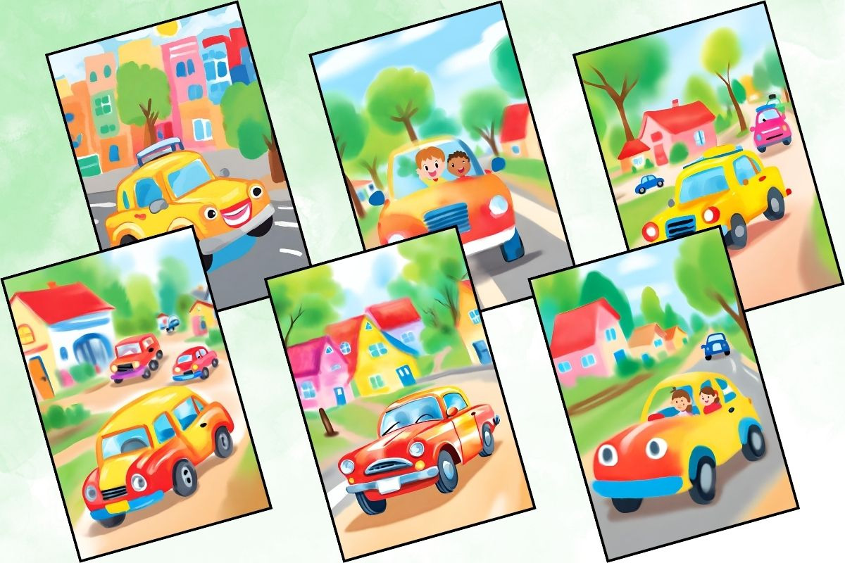 Cute Cars Reverse Coloring Pages, an Illustration by Catchy Ideaz