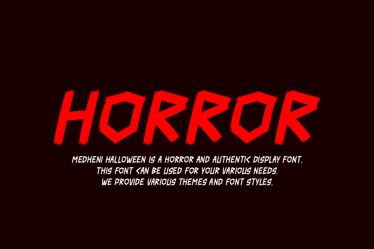 Medheni Halloween Font, a Sans Serif Font by Iqsiart Studio (Photo 3 of 7)