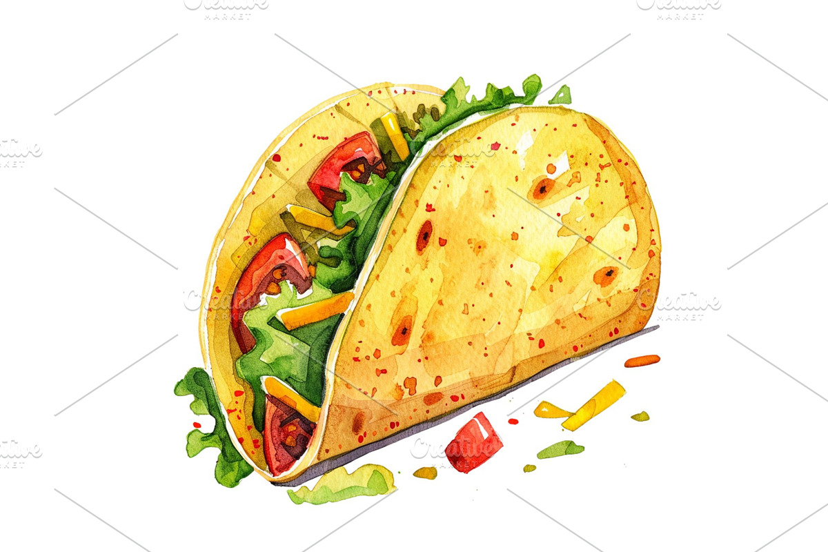 10 Fast Food Watercolor Illustration, a Food Illustration by 1801Prints (Photo 3 of 11)