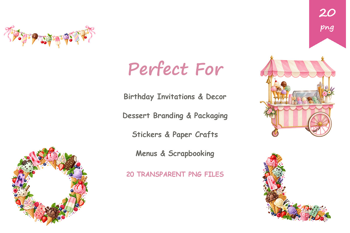 Watercolor Ice Cream Clipart, a Food Illustration by BerryPieArt (Photo 4 of 4)