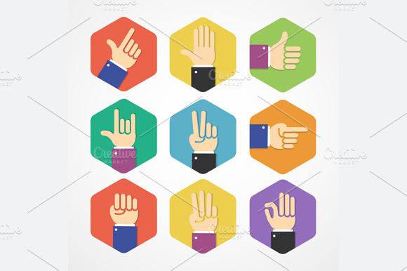 Flat Hands Icons Set. Vector