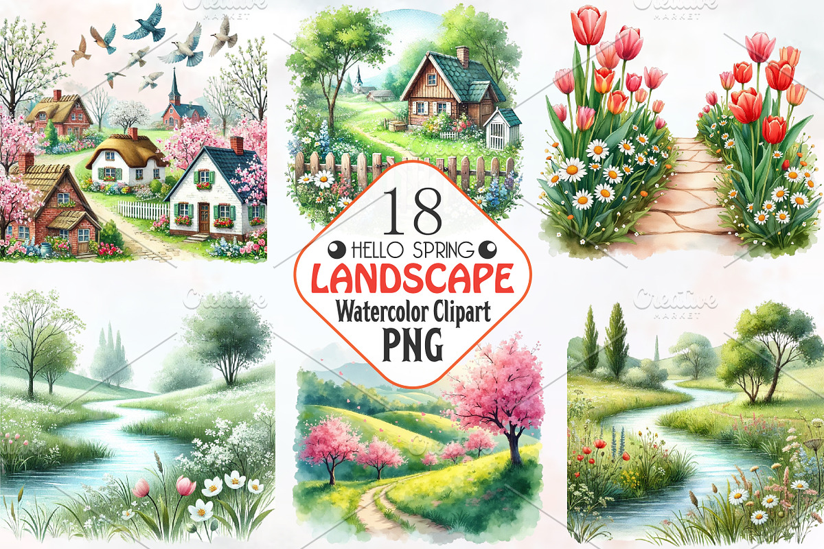 Spring Landscape Clipart, Spring Png, an Illustration by RobertsArt (Photo 1 of 7)