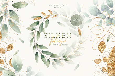 watercolour luxury foliage gold leaf, a Texture Illustration by January Bloom