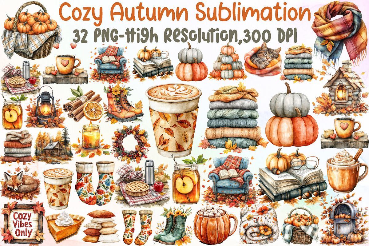 Cozy Autumn Sublimation Clipart, an Illustration by Sublimation Artist (Photo 1 of 6)