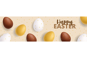 Happy Easter beige banner with, an Object Illustration by GraphiShop