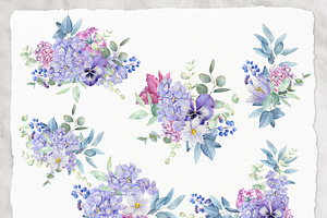 Purple Watercolor Flowers Clipart