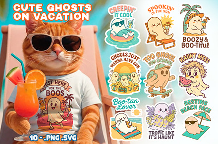 Cute Ghosts on Vacation  Svg Png