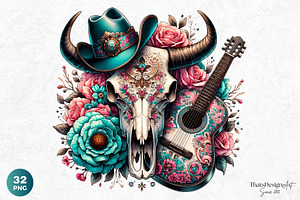 Western Boho Bull Skull Clipart Set