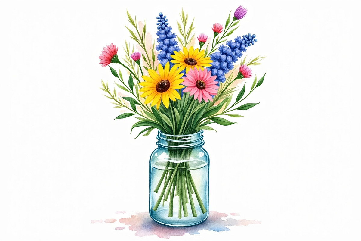 Wildflowers in Mason Jar Clipart Set, an Illustration by hafijul (Photo 9 of 14)