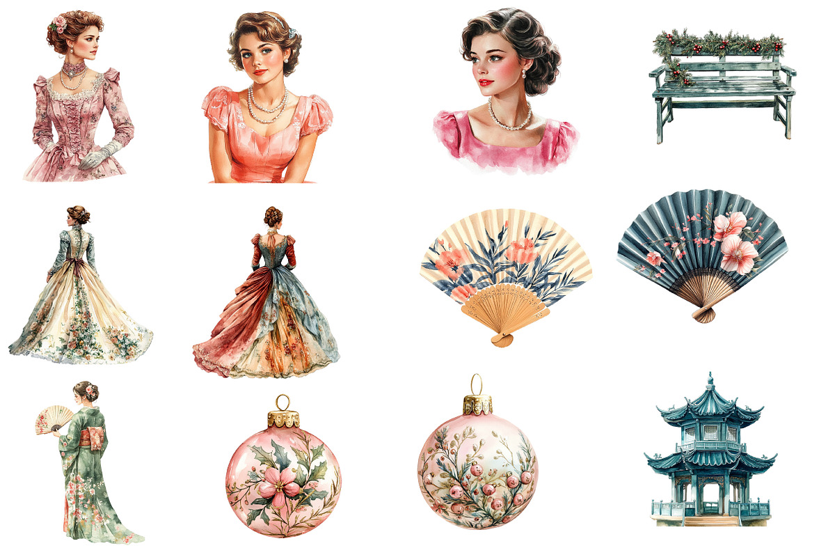 Chinoiserie Christmas Clipart, an Illustration by Designworld (Photo 3 of 5)