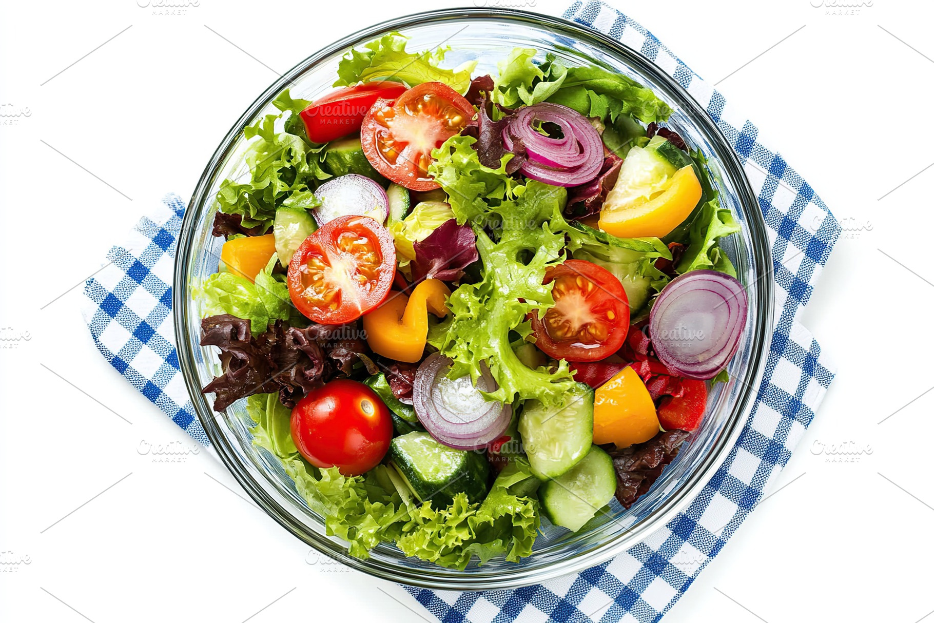 Fresh salad with vegetables in bowl, organic healthy food, a Food & Drink Photo by AlyaAnd