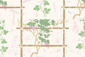 Grapevine & Insects Seamless Pattern