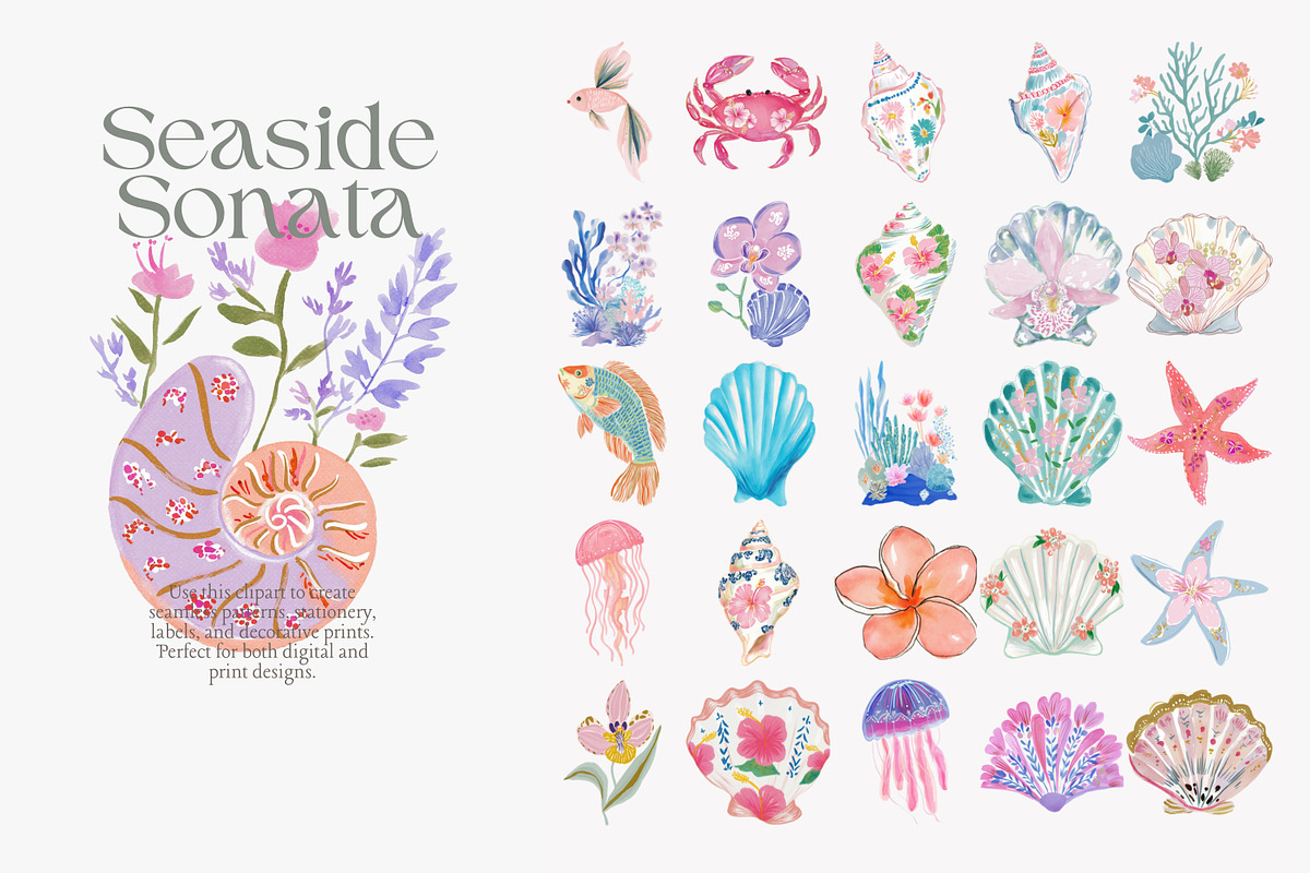 coastal watercolor clipart bundle, a Decorative Illustration by Patishop Art (Photo 7 of 11)