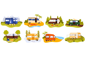 Colorful Camper Car Set Outdoor, a Sport Illustration by Flashvector
