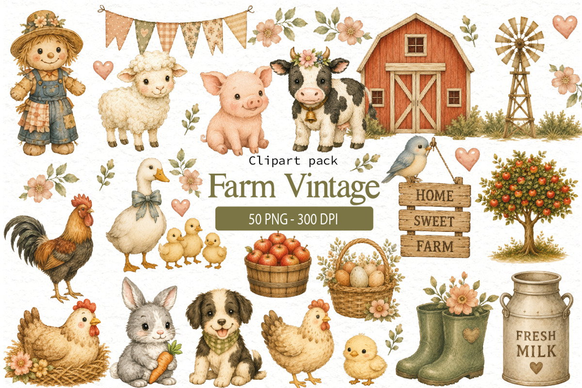 Farm Animals Clipart, an Animal Illustration by Villa 11 Estudio (Photo 1 of 7)