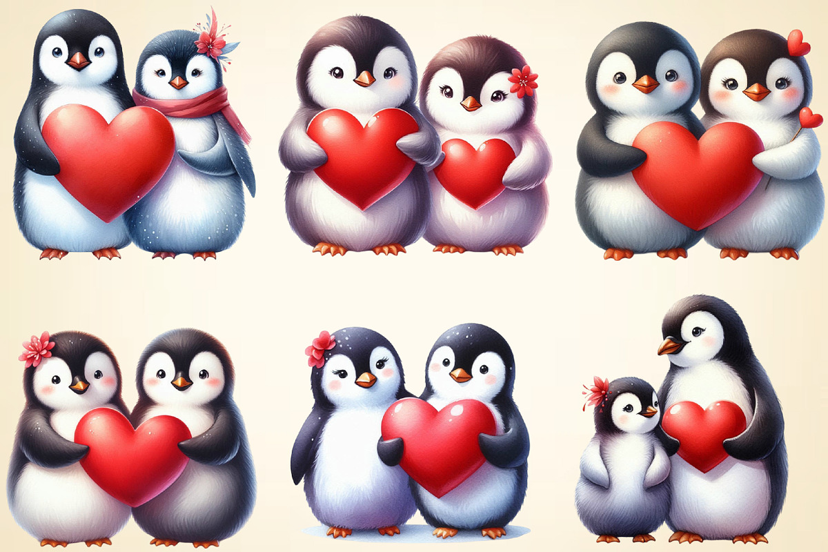 valentine Penguin Clipart, an Illustration by DreamArtGraphic (Photo 5 of 5)