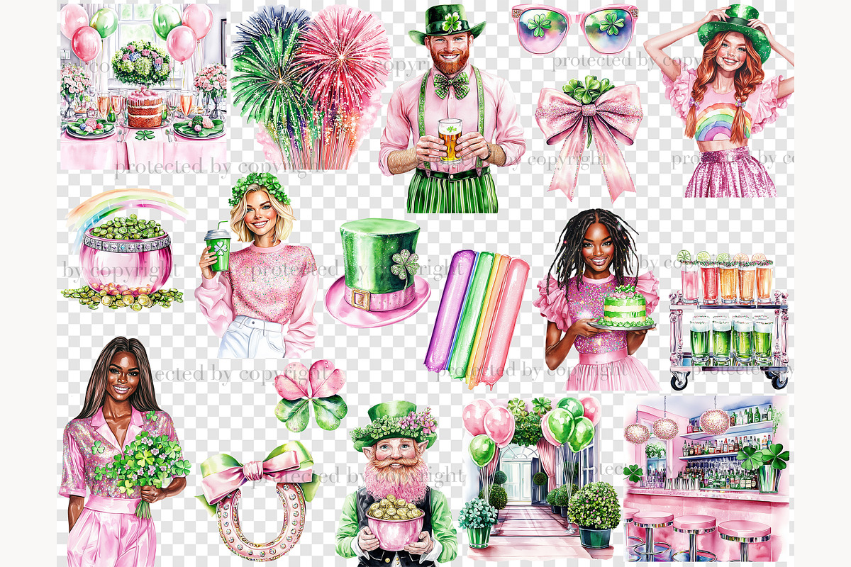 Pink St. Patrick’s Day Clipart, a Seasonal Illustration by GlamArtZhanna (Photo 5 of 6)