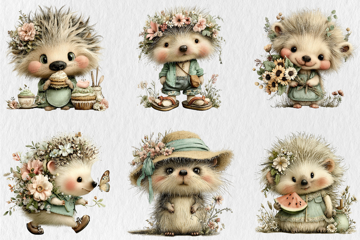 Whimsical Summer Hedgehog Clipart, a Seasonal Illustration by Rose Art (Photo 2 of 6)