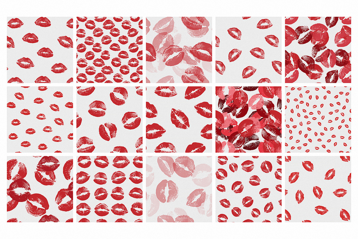 15 Seamless Lipstick Kisses Patterns, a Pattern Graphic by Kokoshka (Photo 2 of 15)